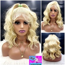 Pamela&quot;  free part 13x6 Heat Resistant Blonde Wavy Lace Frontal Bob Wig Syntheti - £75.50 GBP