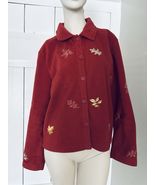 CC Hughes Fleece Button Red Sweater Jacket Coat Embroidered Fall Leaves ... - $17.00