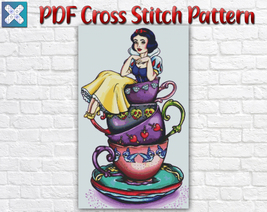 Snow White Tea Cups Disney Counted PDF Cross Stitch Pattern Needlework DIY DMC - £3.95 GBP