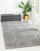 Area Rug From The Geometric Unique Loom Trellis Frieze, Light Gray/Ivory). - £39.82 GBP