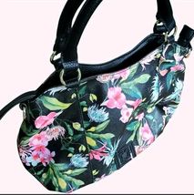 Liz Claiborne Floral Pattern Black Handbag with Silver Hardware Dark Whimsy - $25.12