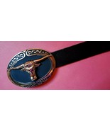 Longhorn Steer Buckle and Black genuine Cowhide Leather belt - New All s... - $60.74 CAD