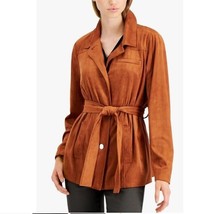 Alfani Womens M Peanut Brittle Brown Tie Front Button Up Jacket NWT AN56 - £46.22 GBP