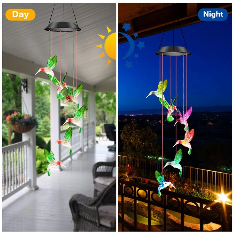 LED Solar Wind Chime Lamp Hummingbird Wind Chime Lamp Pendant Wind Chime Decorat - £123.79 GBP