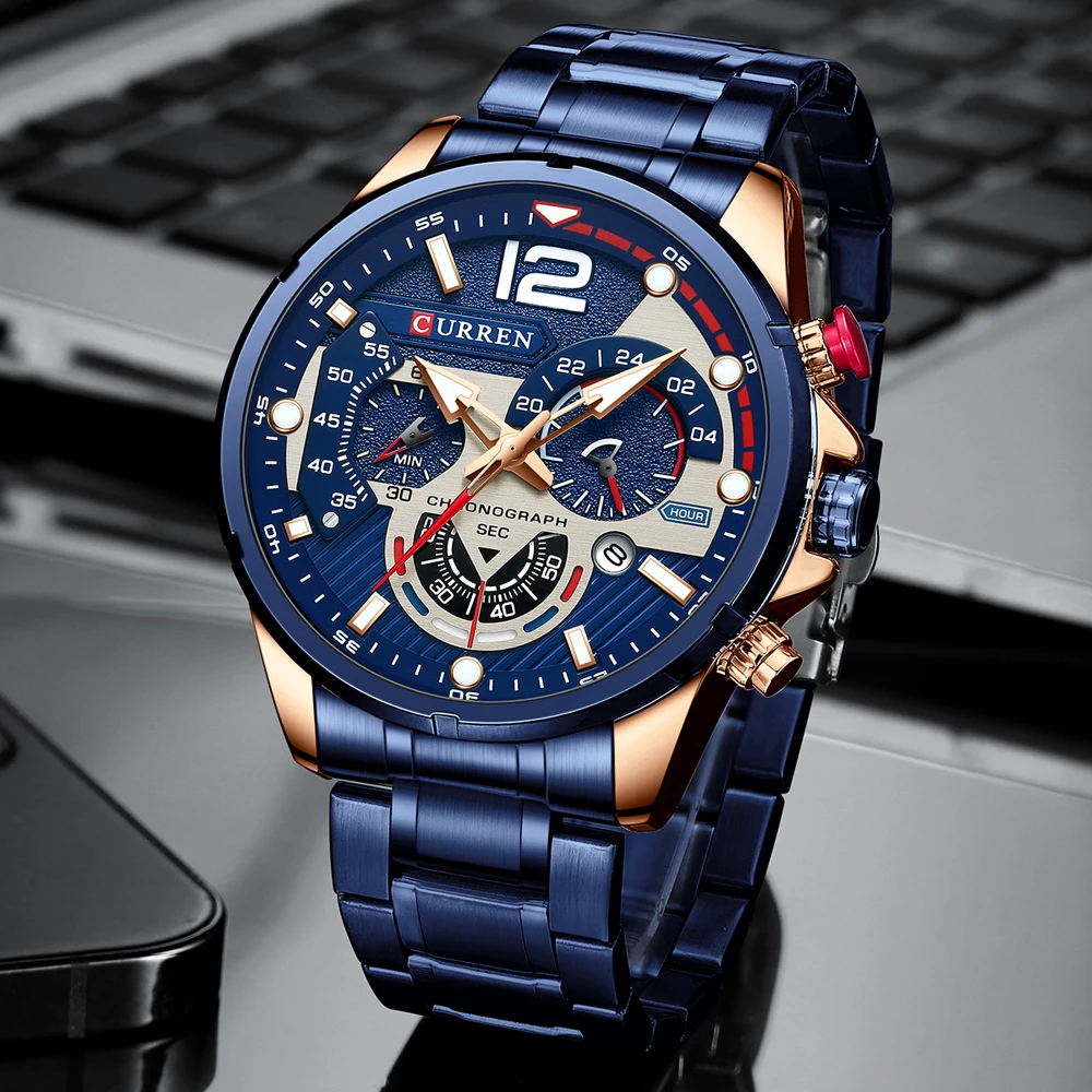 CURREN 8395 Hot Selling Top Luxury Brand Men&#39;s Quartz Watch Stai Rose shell blue - £31.91 GBP