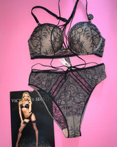 Victoria&#39;s Secret 32A,34B Bombshell Bra Set+Strappy Panty Beige Black Lace Sexy - £78.88 GBP