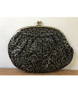 Vintage Black Gold Lame Filigree Pattern Evening Formal Clutch Purse Han... - £22.41 GBP