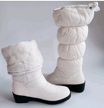 Women&#39;s White Plush Mid-Calf Wedge Platform Slip-On Snow Boots Size US 6-12 - £55.00 GBP