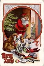 Santa Claus Sleeping Child Merry Xmas Toys Rocking Horse Boat Doll Postcard Z16 - £11.84 GBP