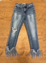 Kancan Jeans Juniors 5/26 Blue Skinny Ankle Pants Denim Fringed Shaggy R... - $13.86