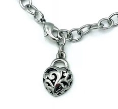 Lia Sophia Lovey Dovey Silver Tone Filigree Heart Charm Bracelet 6.75&quot; - £10.90 GBP