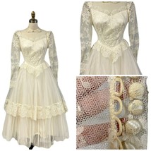 STUNNING 1950s Vintage Ivory Tulle Lace Wedding Prom Party Dress Gown XS - $148.50