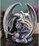 Ebros Grey Silverback Rock Adult Dragon &amp; Egg Hatchling Statue 8&quot;H Anne ... - $98.22 CAD