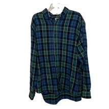 L.L. Bean Blue Cotton Flannel Tartan Plaid Button Up Shirt Mens XL Green - £18.09 GBP