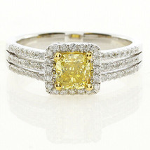 1.36ct Natural Fancy Yellow Diamonds Engagement Ring 18K Solid Gold Cushion - £6,084.89 GBP