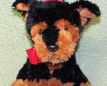 RUSS YORKIE BEANBAG PLUSH DOG BLACK BROWN RED RIBBON STUFFED ANIMAL 7&quot; Y... - £8.49 GBP