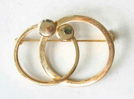 Elegant Mid Century Modern Gold-tone Double Circle Brooch 1960s vintage ... - $12.30