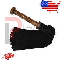 BDSM Real Leather Flogger, Black Suede Leather 50 Tails Wooden handle Se... - $19.62