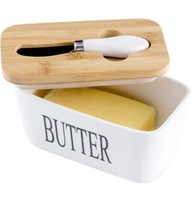 Hasense Porcelain Butter Dish with Bamboo Lid - Covered Dish with Bamboo... - £10.95 GBP