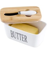 Hasense Porcelain Butter Dish with Bamboo Lid - Covered Dish with Bamboo... - £10.98 GBP