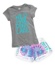 Urban Smalls Heather Gray &amp; Blue &#39;Wild Hair&#39; Tee &amp; Blue Tie-Dye Shorts 10Y - £12.14 GBP