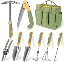 Gardening Tools Set 9-Piece Stainless Steel Heavy Duty Garden Tool Kit Tote Bag - £35.56 GBP