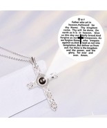 Lords Prayer Engraved Crystal Cross Pendant With Nano Engraving - $14.89