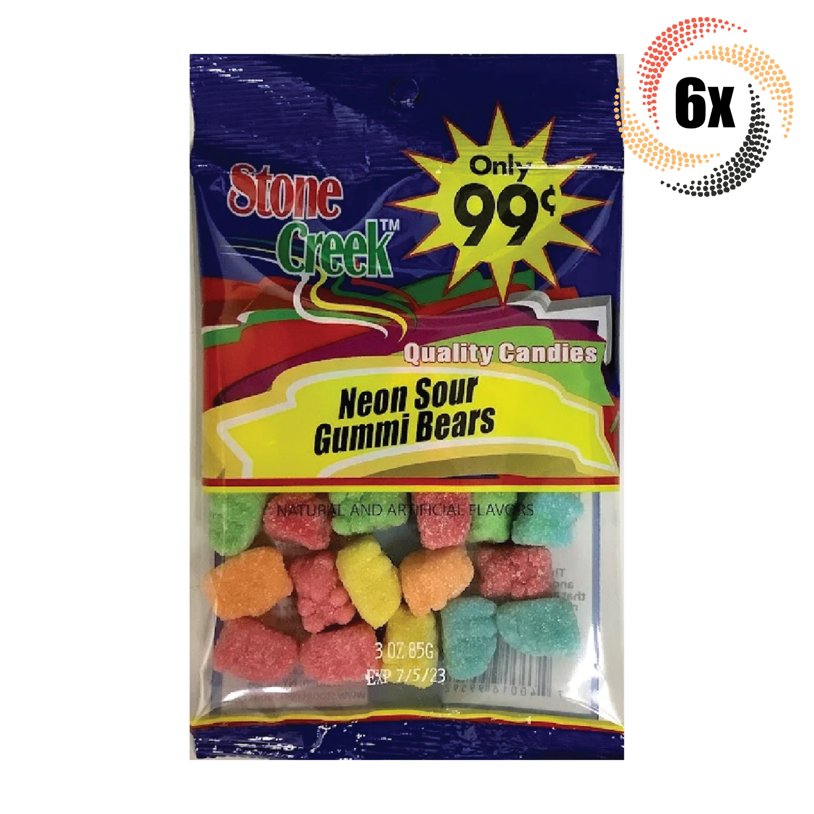 6x Bags Stone Creek Neon Sour Gummi Bears Flavor Quality Chewy Candies | 3oz - £13.35 GBP