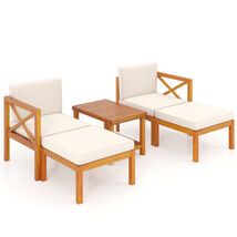 5 Pieces Acacia Wood Patio Lounge Chair Set with Ottomans and Cushions-W... - $423.41