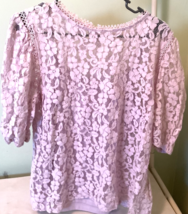 Adiva Womens Sheer Light Purple Lilac Floral Lace Short Sleeve Shirt siz... - $6.99