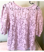 Adiva Womens Sheer Light Purple Lilac Floral Lace Short Sleeve Shirt siz... - $6.99