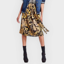 NWT WHO WHAT WEAR black &amp; yellow floral car wash pleat slit skirt size 6 - $19.35