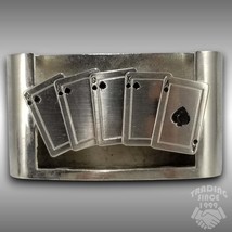 Vintage Belt Buckle Poker Spades Royal Flush 3oz Short Flask Bottle Container - £41.00 GBP
