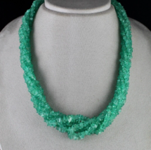 Natural Colombian Emerald Beads Uncut 6 L 482 Cts Fine Gemstone Silver Necklace - £3,340.24 GBP