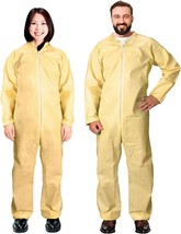 Yellow Disposable Coveralls, X-Large, Pack of 5, Waterproof PP+PE Hazmat Suits - $26.92