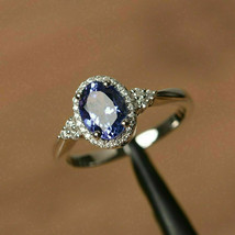 2.50 Ct Oval Cut Blue Sapphire Diamond Halo Engagement Ring 14K White Gold Over - £74.73 GBP