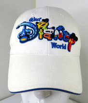 Walt Disney World White Strapback Hat Embroidered Chunky Logo Mikey Stitch Goofy - $14.80