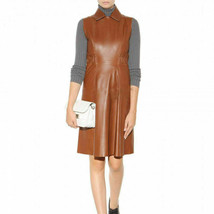 BROWN Genuine Lambskin Leather Women&#39;s Dress Stylish Handmade Casual Formal Wear - £123.72 GBP