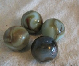 Vintage Lot Of 4 Akro Agate BROWN/WHITE Swirl Shooter Marble A - $25.20