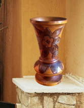 Vintage Hand Carved Wooden Vase Rustic Home Decor Boho Chic Farmhouse - £17.58 GBP