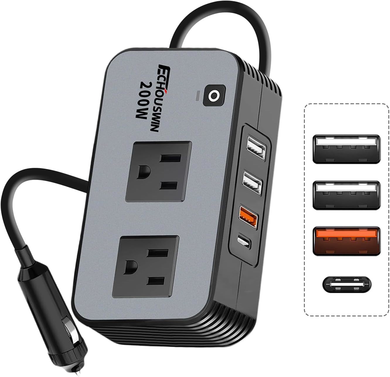 200W Car Power Inverter, 12V Dc To 110V Ac Car Converter, Fast Car Charger - $35.97