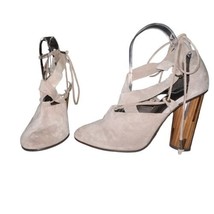 Free People Taupe Nouvella Criss Cross Wrap Chunky Heel Suede Leather Sz... - $21.66