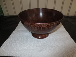 7&quot; Brown Faux Leather Design Metal Footed Bowl - 4-1/4&quot; High - Made In India - £6.26 GBP