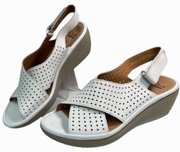 Womens Clarks Wedge Sandals REEDLY VARIEL White Leather Eyelet Size 10 M... - £42.47 GBP