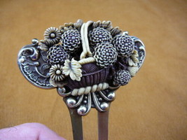 CHL57-8) black DAHLIA Flower basket cameo brass hair pin pick stick HAIRPIN - £27.77 GBP