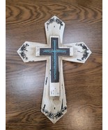 Cross White Wood and Resin Wall Decor 15&quot; x 11&quot;  Turquoise Blue - $39.00 CAD
