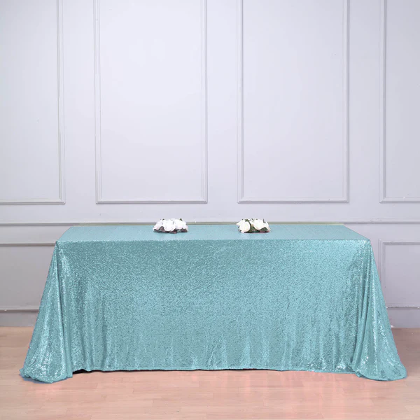Serenity Blue - 90&quot; x 132&quot; LUXURY Tablecloth Duchess Sequin Rectangle - £79.06 GBP
