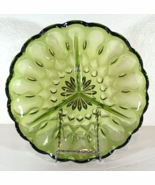 DIVIDED RELISH TRAY ANCHOR HOCKING FAIRFIELD Green Glass 3-Section Vinta... - $23.74