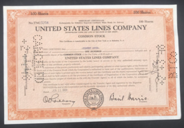 VTG 1943 United States Lines Company Stock Certificate 100 Shares Vincent Astor - £14.82 GBP