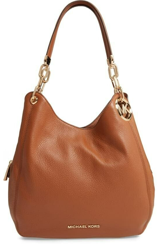 MICHAEL KORS LILLIE LUGGAGE BROWN LEATHER GOLD LOGO LARGE SHOULDER BAGNWT!